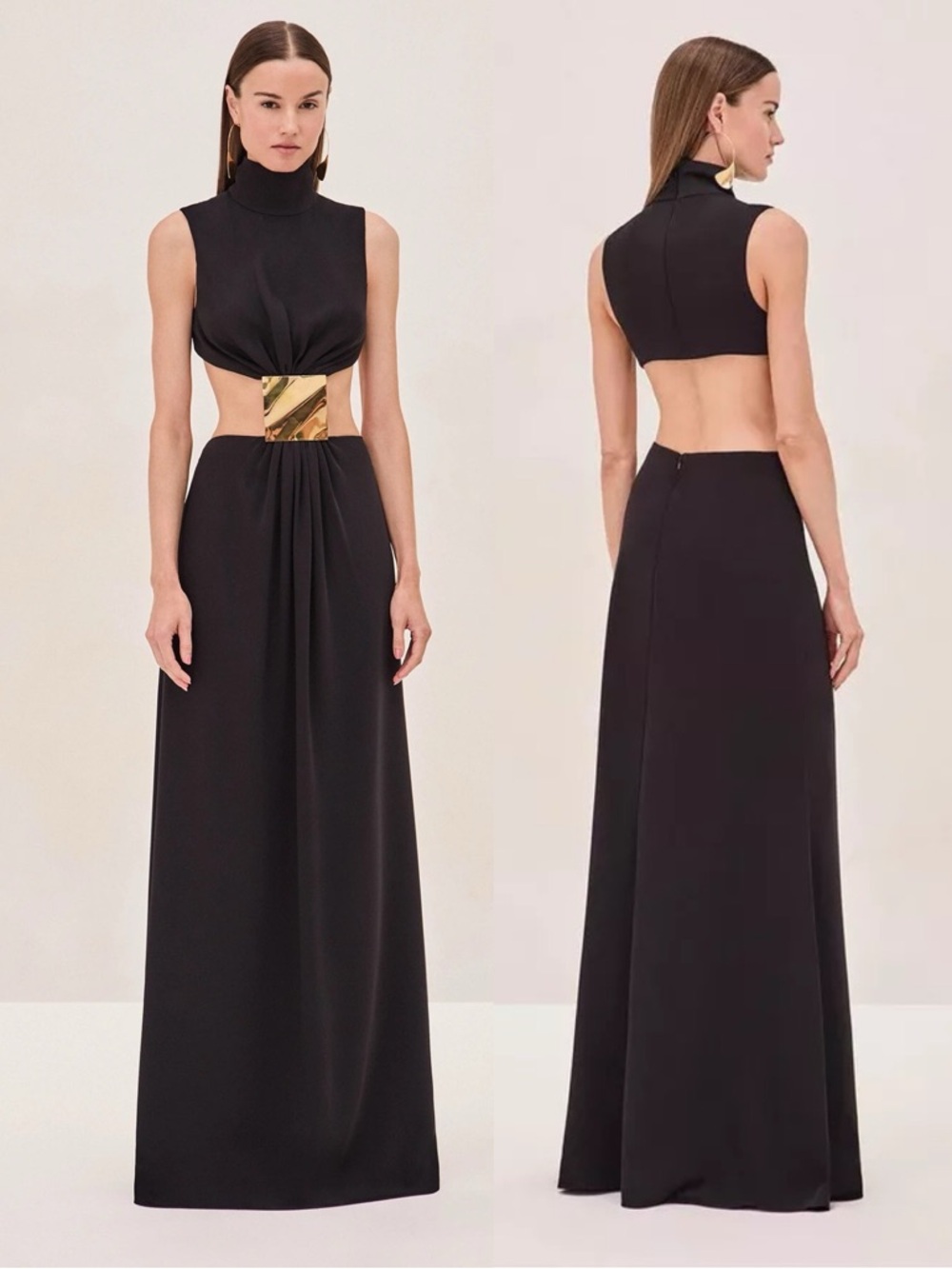 ALEXIS Prague High Neck Cut Out Dress Black Gold NEW with tag